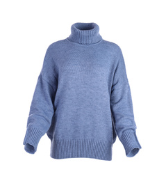 Stylish warm blue sweater isolated on white