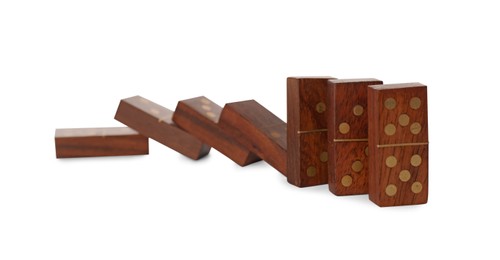 Wooden domino tiles on white background. Board game