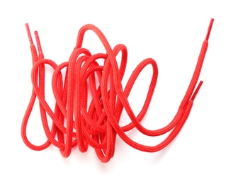 Red shoe laces isolated on white, top view