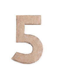 Photo of Number 5 made of cardboard isolated on white