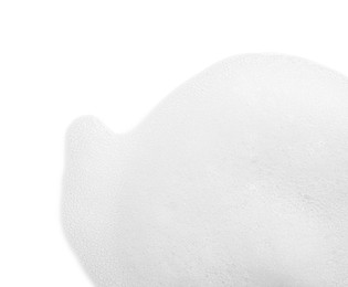Fluffy soap foam on white background, top view