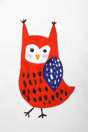 Child's painting of owl on white paper