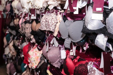 Display with beautiful female underwear in store