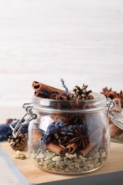 Aroma potpourri with different spices on white table
