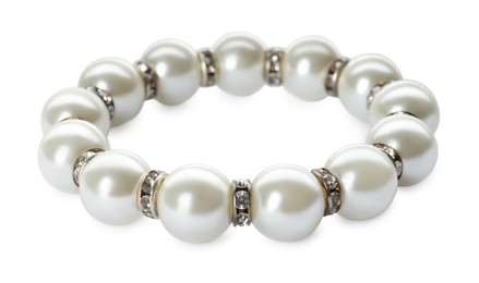 Elegant pearl bracelet isolated on white. Luxury jewelry