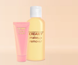 Creamy cleansers on beige background. Makeup remover 