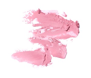 Photo of Smears of nude lipstick on white background