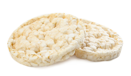 Puffed rice cakes isolated on white. Healthy snack