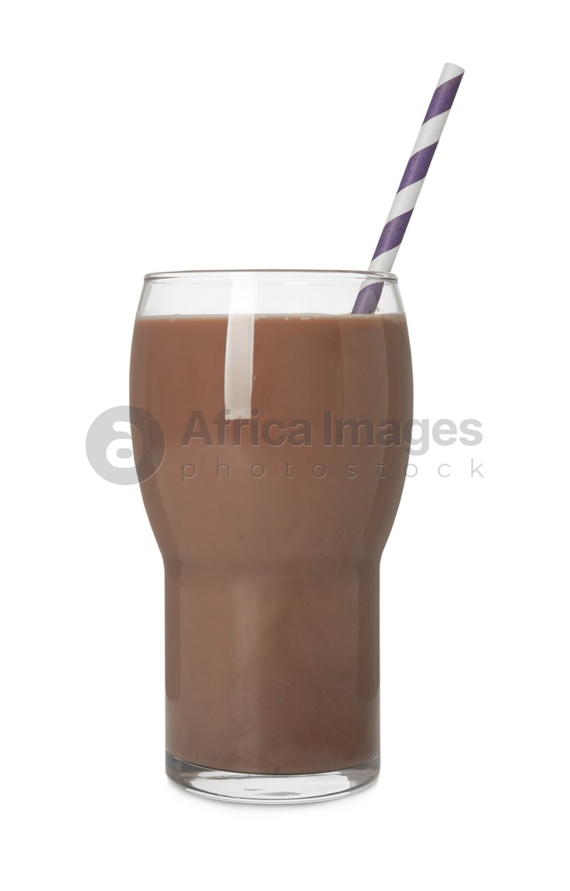 Delicious chocolate milk in glass isolated on white