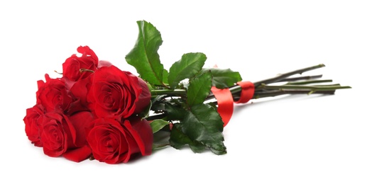 Beautiful red roses on white background. St. Valentine's day celebration