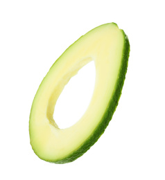 Slice of ripe avocado isolated on white