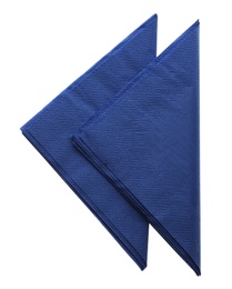 Folded blue clean paper tissues on white background, top view