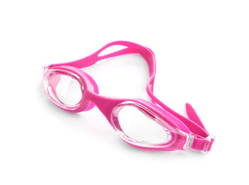 Pink swim goggles isolated on white. Beach object
