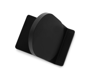 Black wireless charger isolated on white, top view. Modern technology