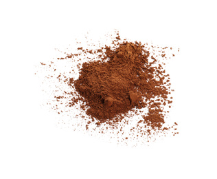 Pile of brown cocoa powder on white background