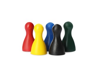 Colorful board game pieces on white background