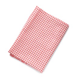 Red checkered kitchen towel isolated on white, top view