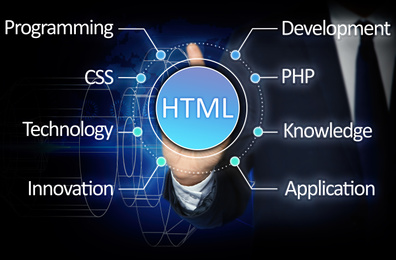 Image of Web development. Man near virtual screen with scheme, closeup 