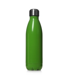 Modern closed green thermo bottle isolated on white