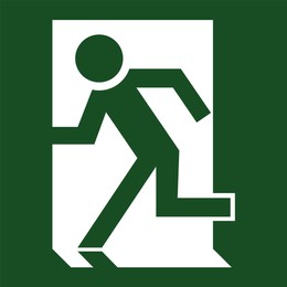 International Maritime Organization (IMO) sign, illustration. Exit man running left