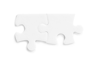 Blank puzzle pieces isolated on white, top view