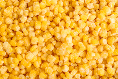 Frozen corn as background, top view. Vegetable preservation