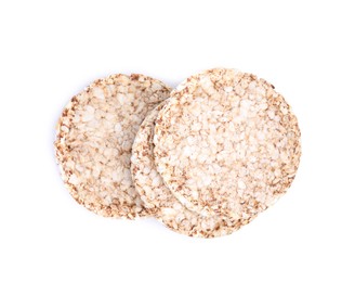 Crunchy buckwheat cakes on white background , top view