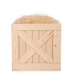 Wooden crate with filler isolated on white
