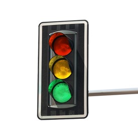 Traffic lights with three signals on white background