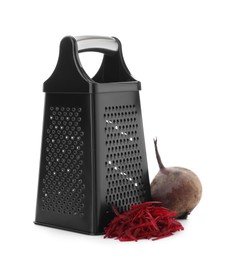 Stainless steel grater and fresh beetroot on white background