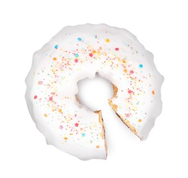 Photo of Traditional Easter cake with sprinkles on white background, top view