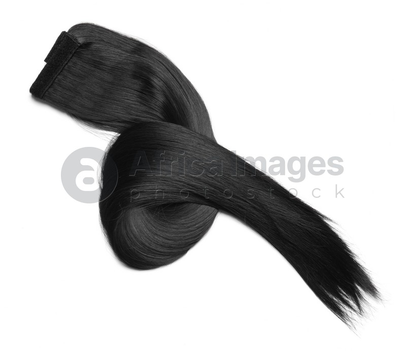 Lock of beautiful brunette straight hair isolated on white, top view