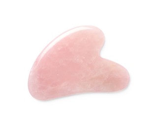 Photo of Rose quartz gua sha tool on white background, top view