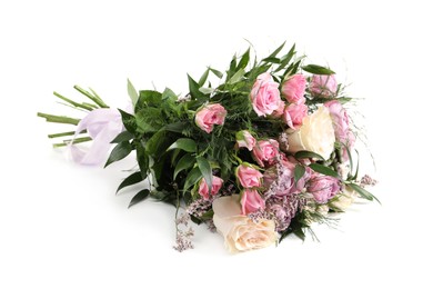 Beautiful bouquet with roses isolated on white