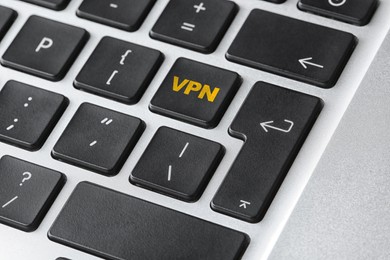 Image of Button with abbreviation VPN on computer keyboard, closeup