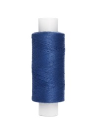 Spool of dark blue sewing thread isolated on white