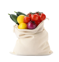 Cotton eco bag with vegetables isolated on white
