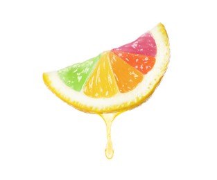 Fresh lemon slice with rainbow segments on white background. Brighten your life
