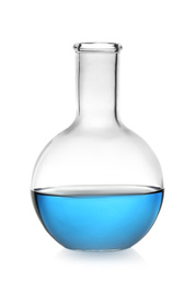 Florence flask with blue liquid isolated on white
