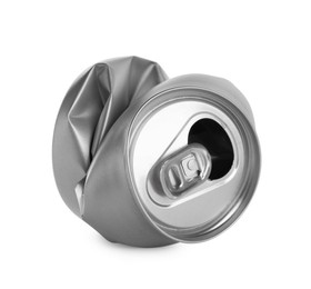 Silver crumpled can with ring isolated on white