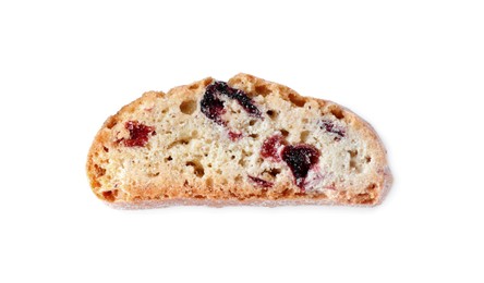 Slice of tasty cantucci with berry isolated on white, top view. Traditional Italian almond biscuits