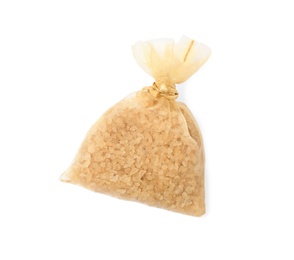 Scented sachet with aroma beads isolated on white, top view