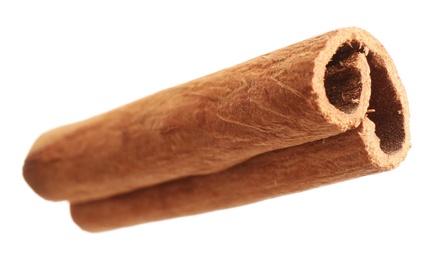 Dry cinnamon stick isolated on white. Mulled wine ingredient