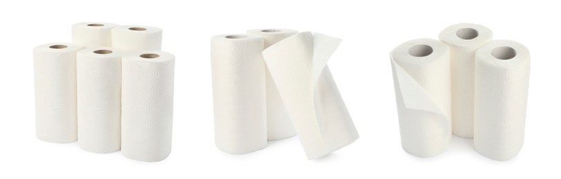 Set of paper towels on white background. Banner design