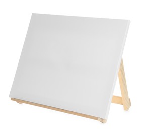 Wooden easel with blank canvas isolated on white
