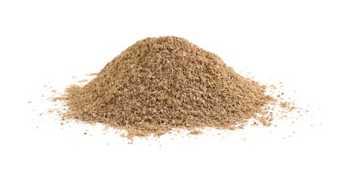 Photo of Heap of powdered coriander isolated on white