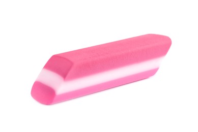 New bright eraser isolated on white. School stationery