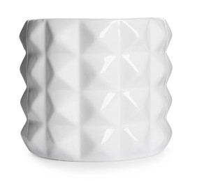 Photo of Stylish ceramic flowerpot with beautiful pattern isolated on white