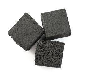 Charcoal cubes for hookah on white background, top view