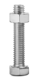 Metal hex bolt with nut isolated on white